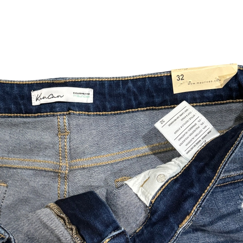 Kan Can Distressed Denim Shorts Womens Size 32 Dark Wash Raw Hem - Picture 4 of 4